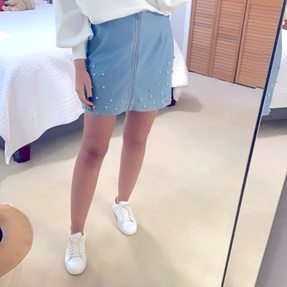 Beaded Mini Denim Skirt - Picture 3 of 7